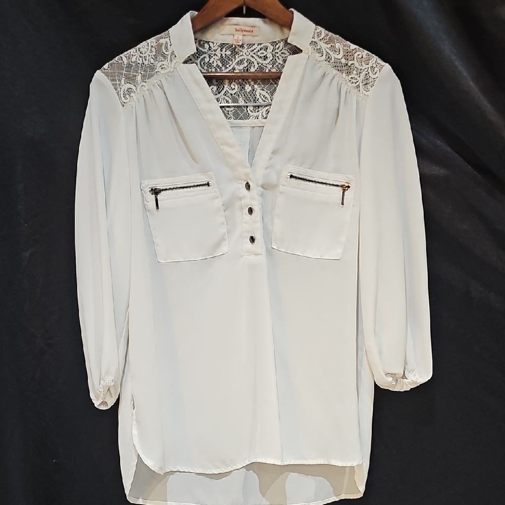 Elegant Cream Blouse with Lace Accents